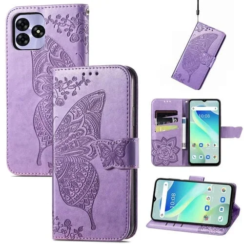 Funda de Cuero para Umidigi G5 Butterfly Love Flower en Relieve (Púrpura Claro)