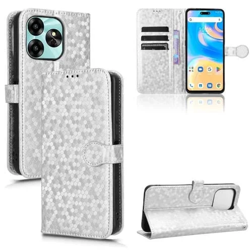 Funda de Cuero para Umidigi G6 5G con Textura de Puntos en Forma de Panal (Plateada)