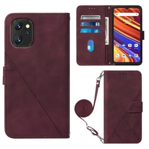 Funda de Cuero para Umidigi Power 7 y Power 7S Crossbody con Tapa en Relieve (Rojo Vino)