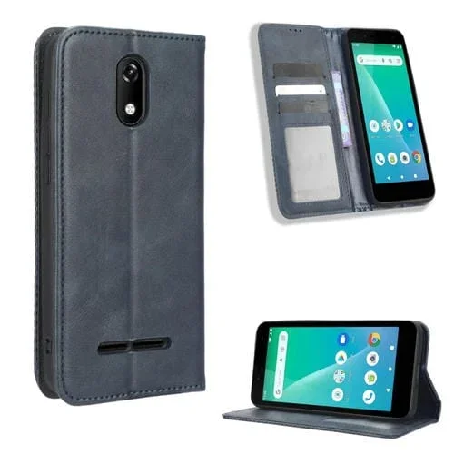 Funda de Cuero para Unimax Umx U696Cl con Hebilla Magnética y Textura Retro (Azul)