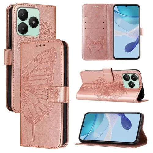 Funda de Cuero para Wiko T20 con Diseño de Mariposa en Relieve (Oro Rosa)
