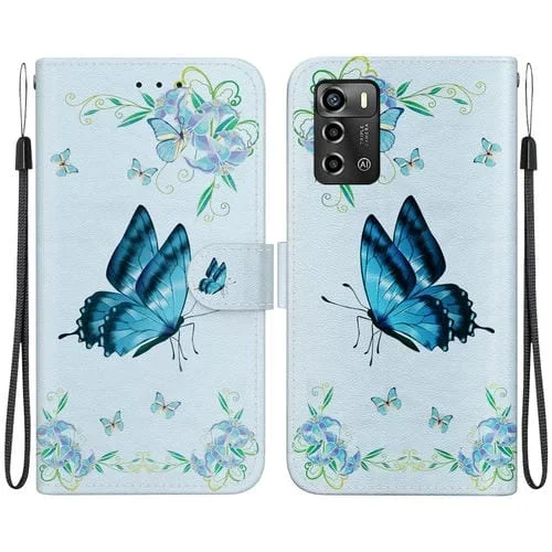 Funda de Cuero para ZTE Blade A72 y V40 Vita con Dibujo Coloreado y Textura de Cristal (Pensamientos Azules)