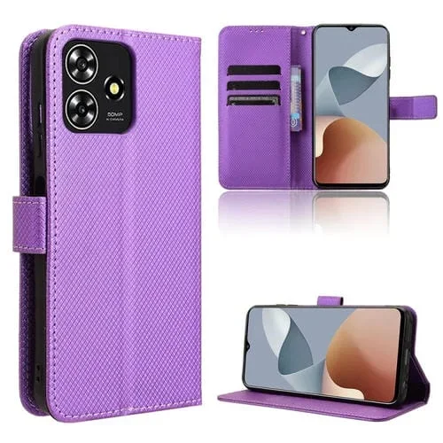 Funda de Cuero para ZTE Blade A73 4G con Textura de Diamante (Púrpura)
