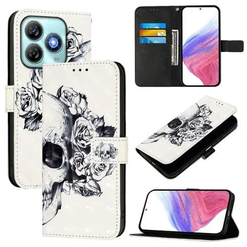 Funda de Cuero para ZTE Blade A75 4G con Tapa Horizontal y Pintura 3D (Calavera)