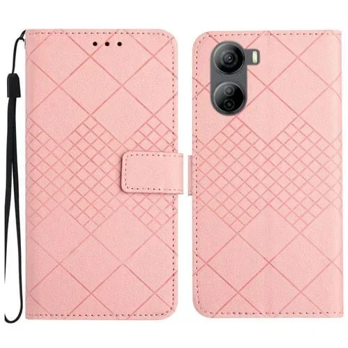 Funda de Cuero para ZTE Libero 5G Iv con Textura de Rejilla Rómbica (Rosa)