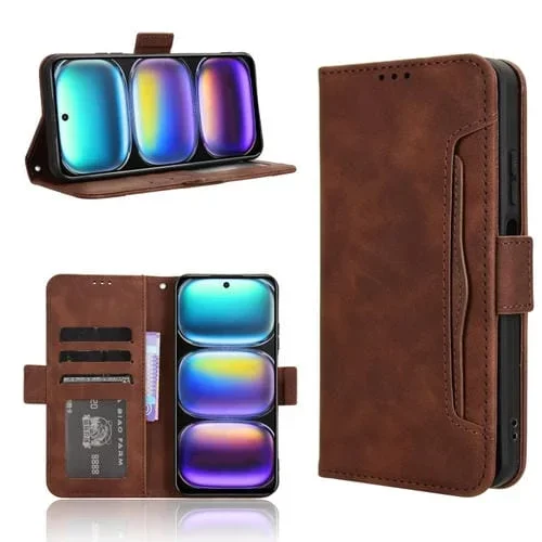 Funda de Cuero Piel de Becerro para Infinix Hot 50 4G con Ranuras para Tarjetas (Marrón)