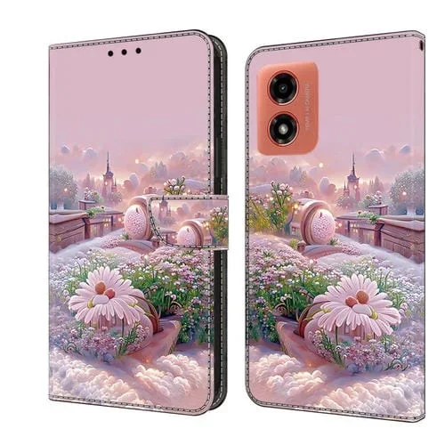 Funda de Cuero Pintada a Mano Motorola Moto E14 Protección (Jardín)