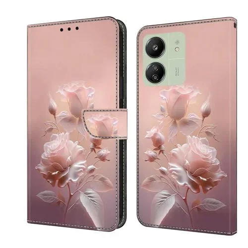Funda de Cuero Pintada a Mano para Redmi 13C (Flores de Cerámica)