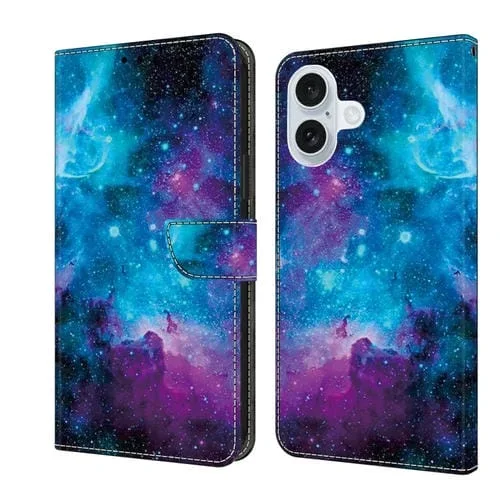 Funda de Cuero Pintada con Cristales para iPhone 16 Plus (Cielo Estrellado)
