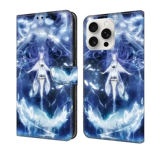 Funda de Cuero Pintada con Cristales para iPhone 16 Pro (Hada Mágica)