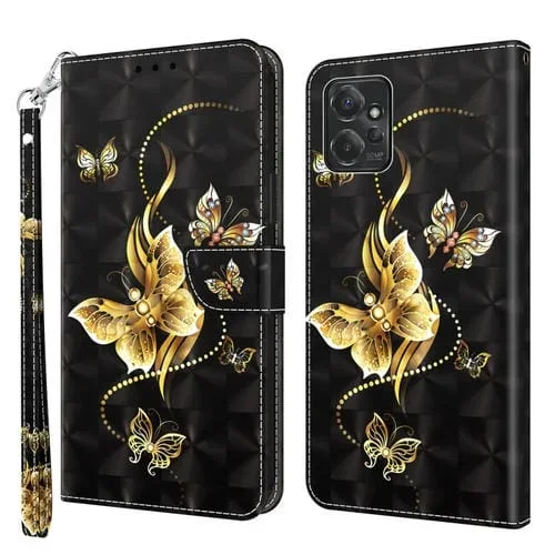Funda de Cuero Pintada en 3D para Motorola Moto G Power 2023 (Mariposa Golondrina Dorada)