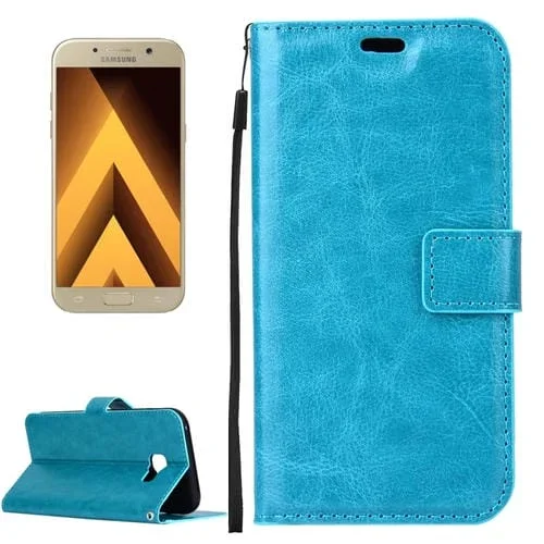 Funda de Cuero Pu Galaxy A3 (2017) A320 Crazy Horse Textura con Soporte, Ranuras y Hebilla (Azul)