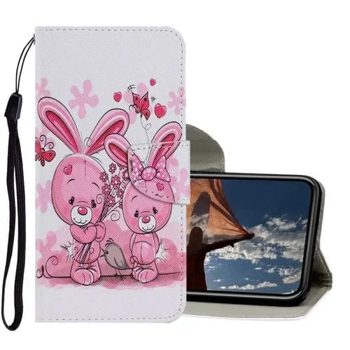 Funda de Cuero PU iPhone Xs Max con Tapa Horizontal Soporte Ranuras Tarjetas Billetera Cordón (Lindo Conejo)