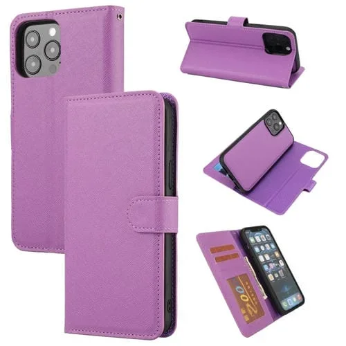 Funda de Cuero Pu para iPhone 15 Pro con Tapa Horizontal Desmontable y Textura Cruzada (Púrpura)