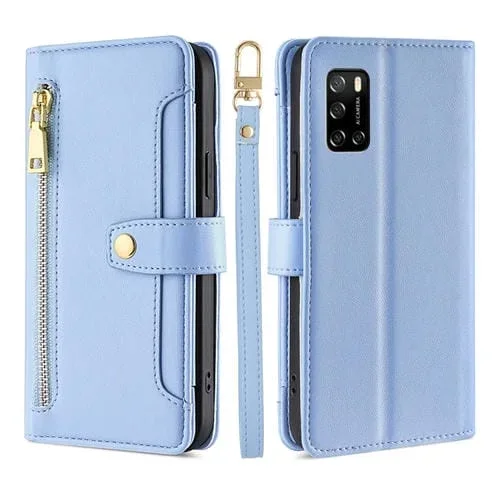 Funda de Cuero Rakuten Big S Sheep Texture Cross-Body Zipper Wallet para Teléfono (Azul)