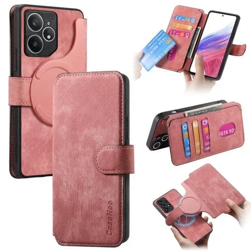 Funda de Cuero Retro Antirrobo con Rfid Magsafe para Realme Neo7 (Rosa)