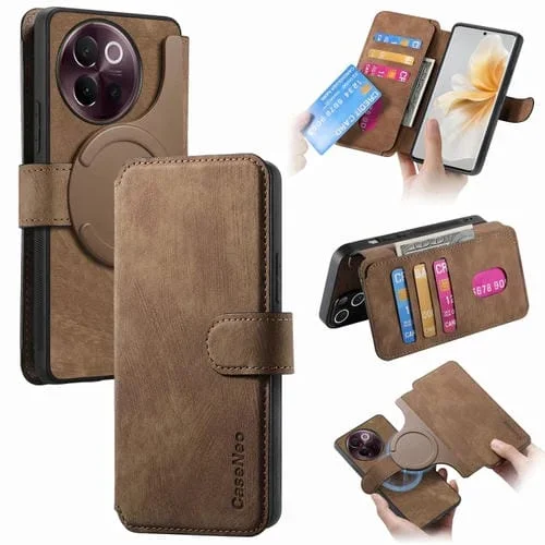 Funda de Cuero Retro Antirrobo con Rfid y Magsafe para Vivo V40 Lite (Marrón)