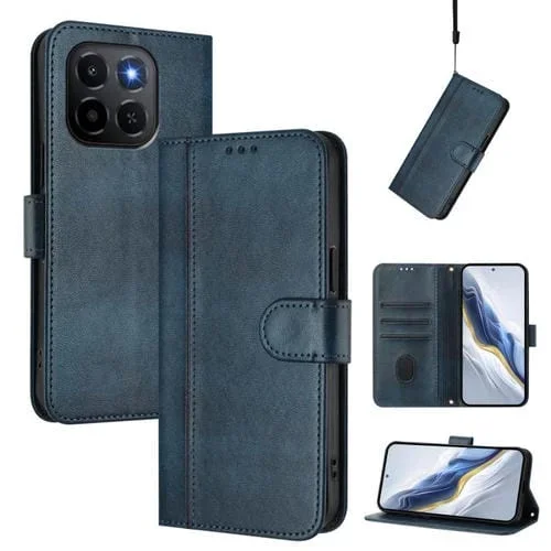Funda de cuero retro con hebilla y empalme de línea para Honor X6c 4G (azul oscuro)