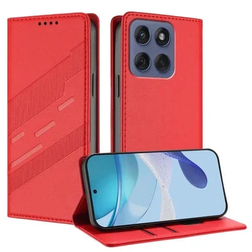Funda de cuero retro con relieve para Motorola Moto G56 5G (rojo)