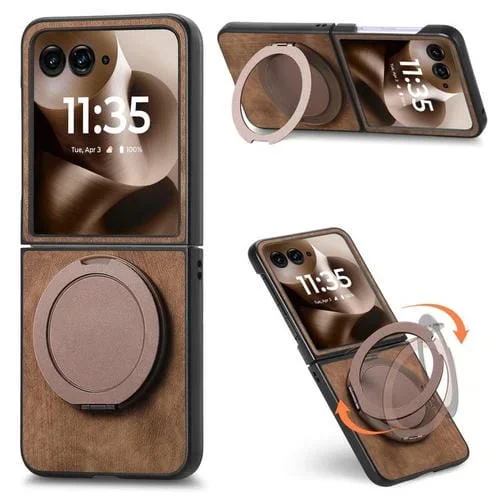 Funda de cuero retro con soporte giratorio para Motorola Moto Razr 40 Ultra (marrón)