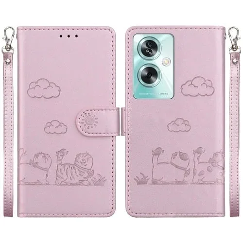 Funda de Cuero Rfid con Diseño de Gatos para Oppo A79 5G Global (Oro Rosa)