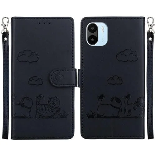 Funda de Cuero Rfid con Diseño de Gatos para Redmi A1/A2 (Negra)