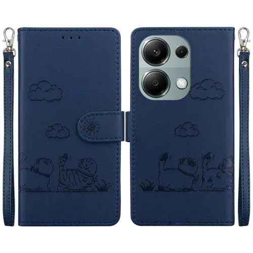 Funda de Cuero Rfid con Diseño de Gatos para Redmi Note 13 Pro 4G (Azul)