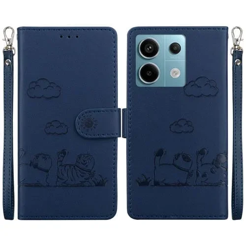 Funda de Cuero Rfid con Diseño de Gatos para Redmi Note 13 Pro 5G (Azul)