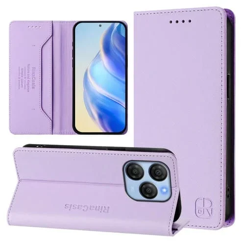Funda de Cuero Rfid con Doble Pliegue y Succión Magnética para BlackView Shark 9 Rc01 (Morado Claro)