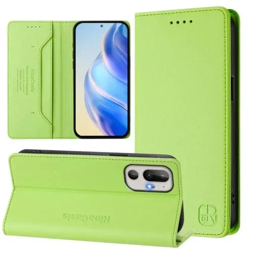 Funda de Cuero Rfid con Doble Pliegue y Succión Magnética para HTC U24 Pro Rc01 (Verde Hierba)