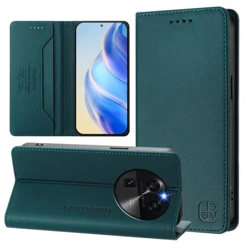 Funda de Cuero Rfid con Doble Pliegue y Succión Magnética para Oppo Find X6 Rc01 (Verde Oscuro)