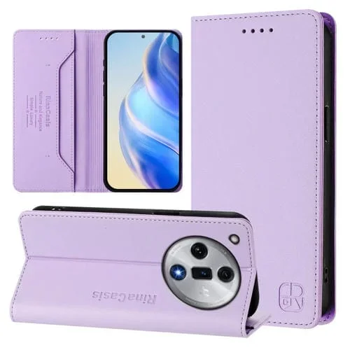 Funda de Cuero Rfid con Doble Pliegue y Succión Magnética para Oppo Find X7 Rc01 (Morado Claro)
