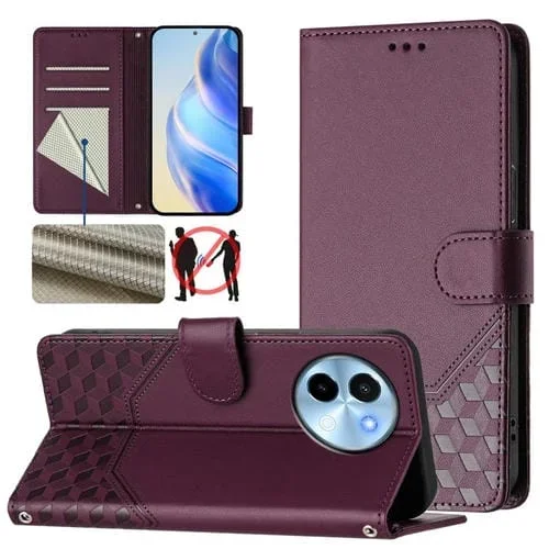 Funda de Cuero Rfid con Relieve de Panal Global para Vivo Y38 5G / Y200I / T3X (Violeta)