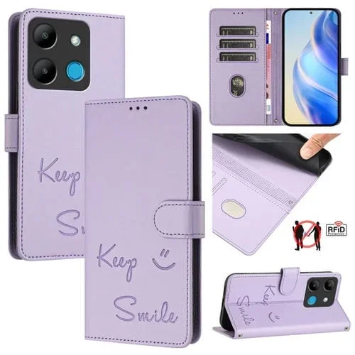 Funda de Cuero Rfid con Relieve de Sonrisa para Teléfono Infinix Smart 7 (Morado Claro)