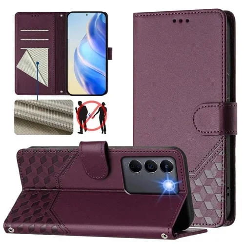 Funda de Cuero Rfid con Relieve En Panal Global para Vivo V27E 4G/T2 4G (Violeta)