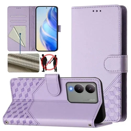 Funda de Cuero Rfid con Relieve En Panal Global para Vivo Y17S (Morado Claro)