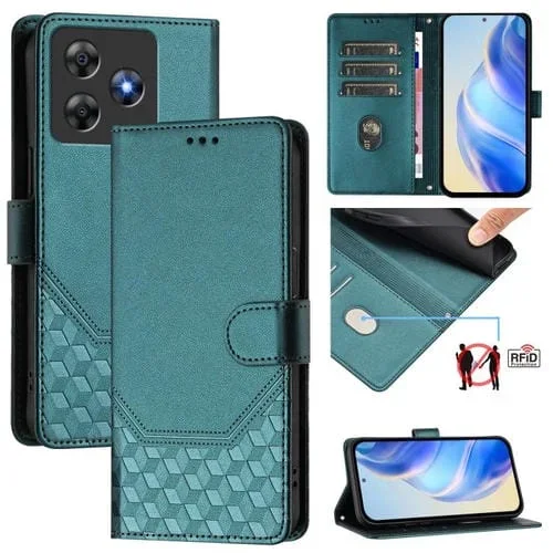 Funda de Cuero Rfid con Relieve en Panal para BlackView Wave 8C (Verde Pavo Real)