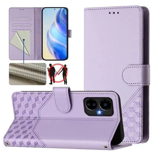 Funda de Cuero Rfid con Relieve en Panal para Boost Mobile Celero 5G (2024) (Morado Claro)