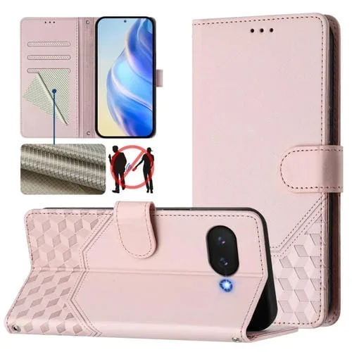 Funda de Cuero Rfid con Relieve en Panal para Google Pixel 9A (Rosa)