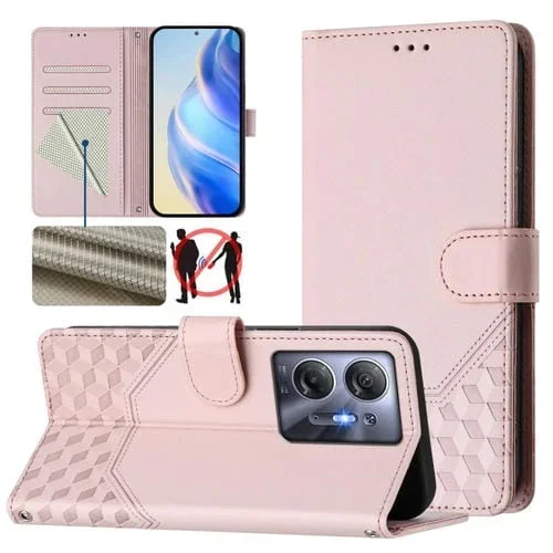 Funda de Cuero RFID con Relieve en Panal para Infinix Hot 30 5G (Rosa)