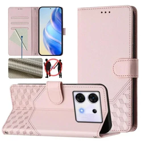 Funda de Cuero Rfid con Relieve en Panal para Infinix Zero 30 5G (Rosa)