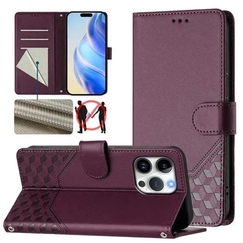 Funda de Cuero Rfid con Relieve en Panal para iPhone 16 Pro (Violeta)