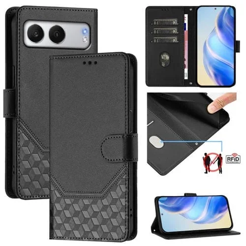 Funda de Cuero Rfid con Relieve en Panal para OnePlus Nord 4 5G (Negra)