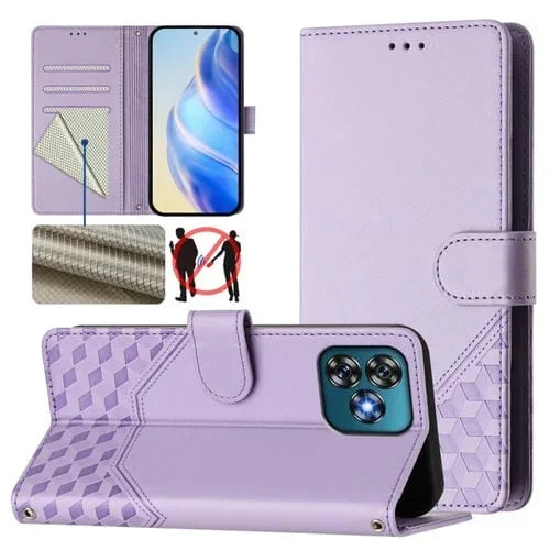 Funda de Cuero Rfid con Relieve en Panal para Oukitel C53 (Morado Claro)