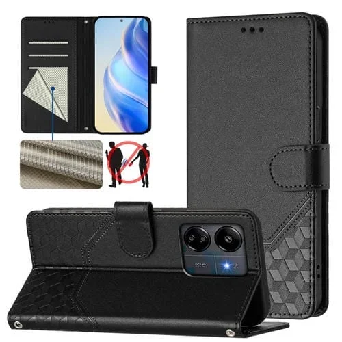 Funda de Cuero Rfid con Relieve En Panal para Redmi 13C 4G (Negra)