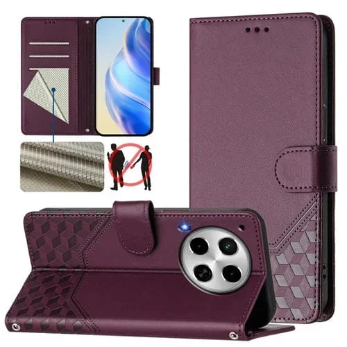 Funda de Cuero Rfid con Relieve en Panal para Tecno Camon 30 5G/4G (Violeta)
