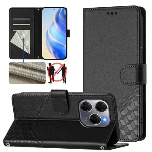 Funda de Cuero Rfid con Relieve en Panal para Tecno Spark 20 Pro 5G (Negra)