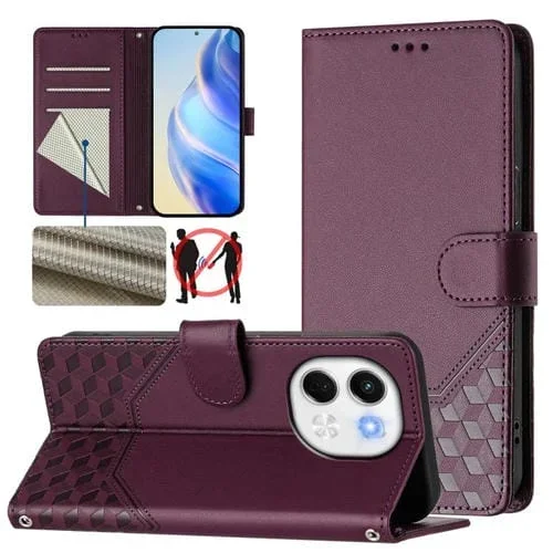 Funda de Cuero Rfid con Relieve en Panal para Tecno Spark 30 5G (Violeta)