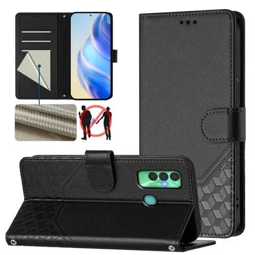 Funda de Cuero Rfid con Relieve en Panal para Tecno Spark 7P (Negra)