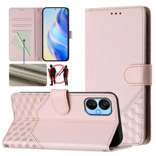 Funda de Cuero Rfid con Relieve en Panal para Tecno Spark 9 Pro/Spark 9T (Rosa)